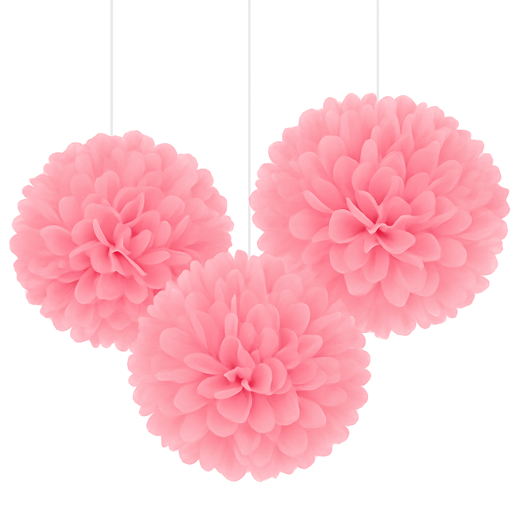Elegant Pink Tissue Pom Pom Decorations - 3 Pack
