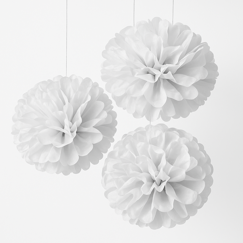 White Fluffy Tissue Pom Pom Decorations, 16-Inch, 3-Pack