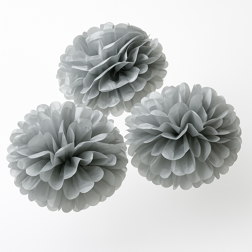 Silver Fluffy Round Pom Pom Decorations