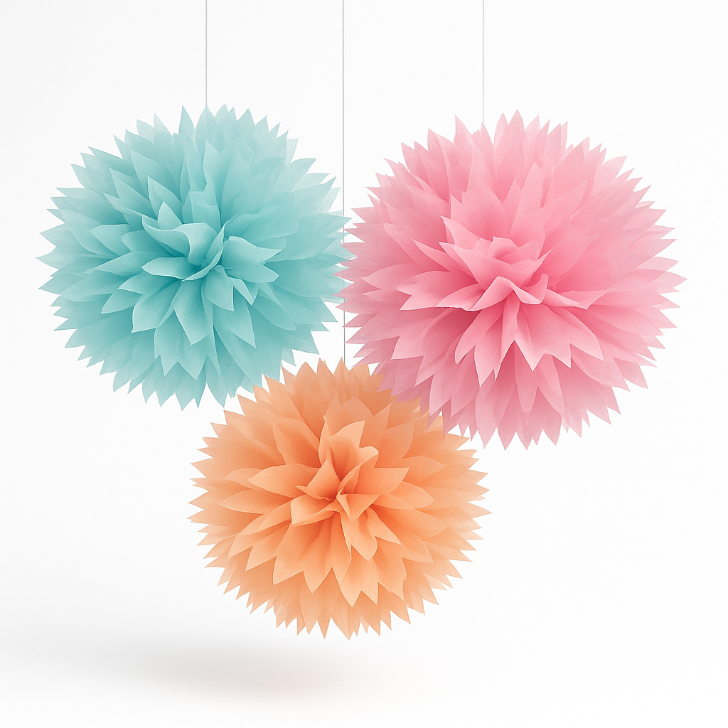 Pastel Fluffy Tissue Pom-Pom Decorations