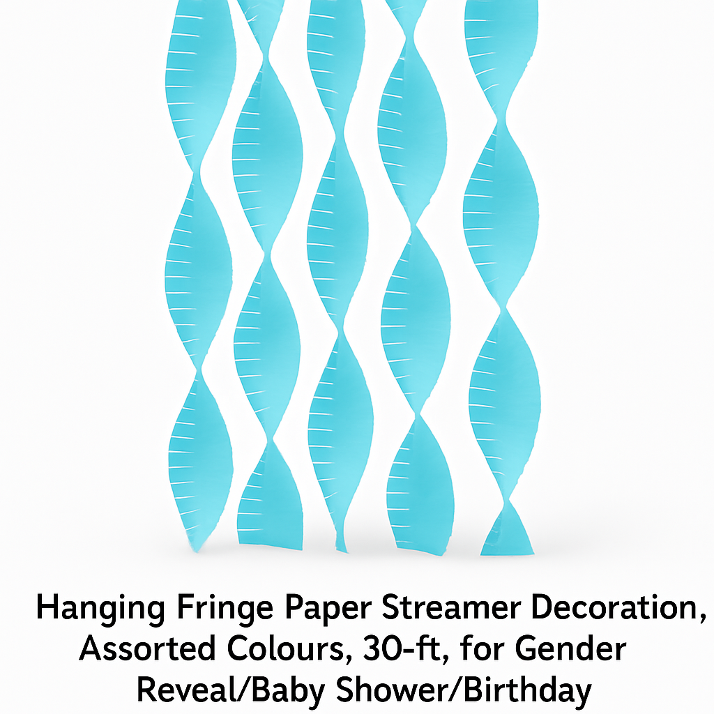 Caribbean Blue Wide Fringe Crepe Streamer - 30 ft