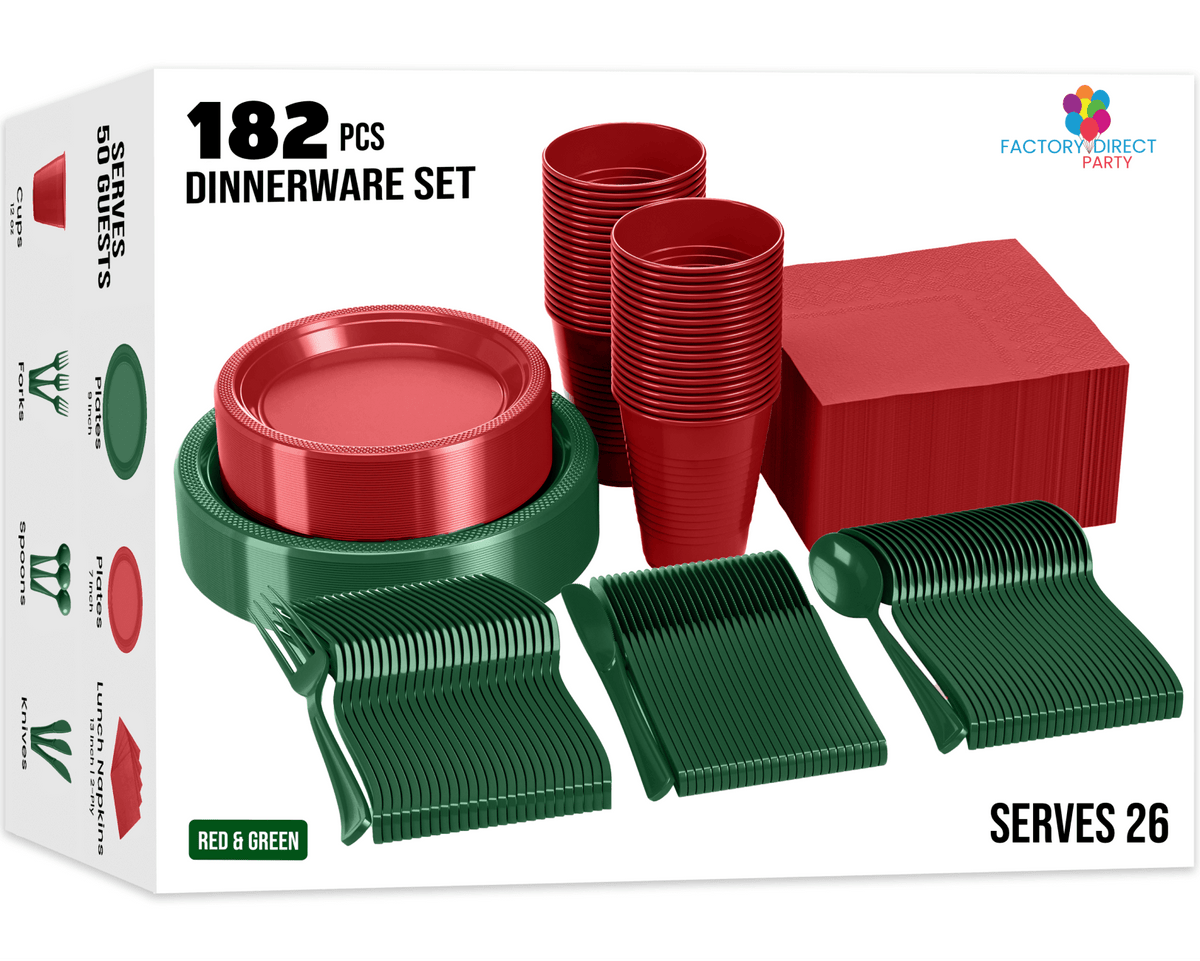 182 Piece Combo Set - Service For 26 - Holiday Red And Emerald