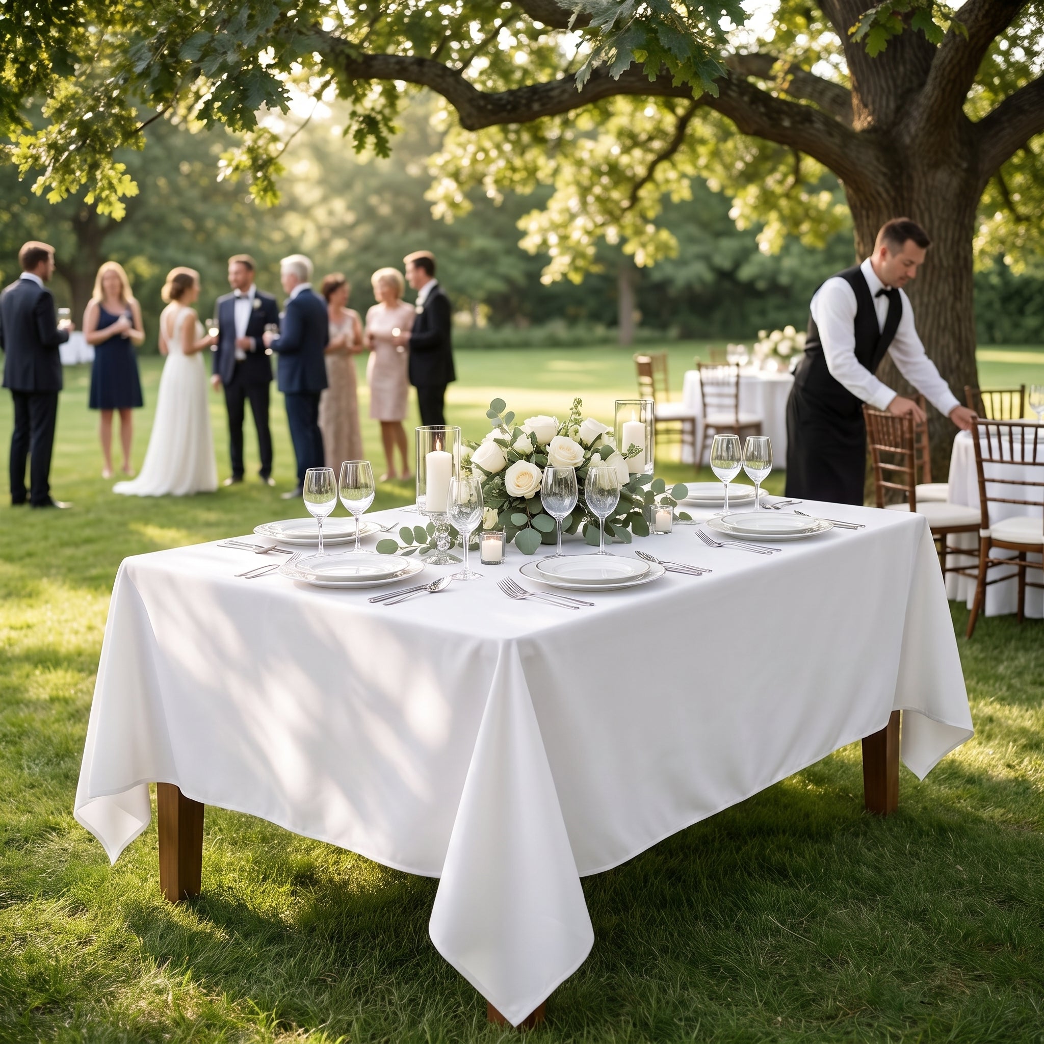 Elegant White Fabric Table Cover - 60" x 84"