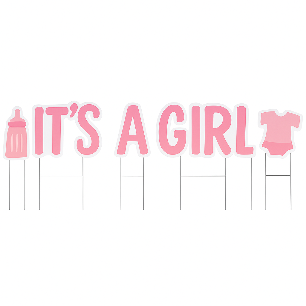 "It's A Girl" Yard Sign Set - Giant Outdoor Baby Shower Decorations