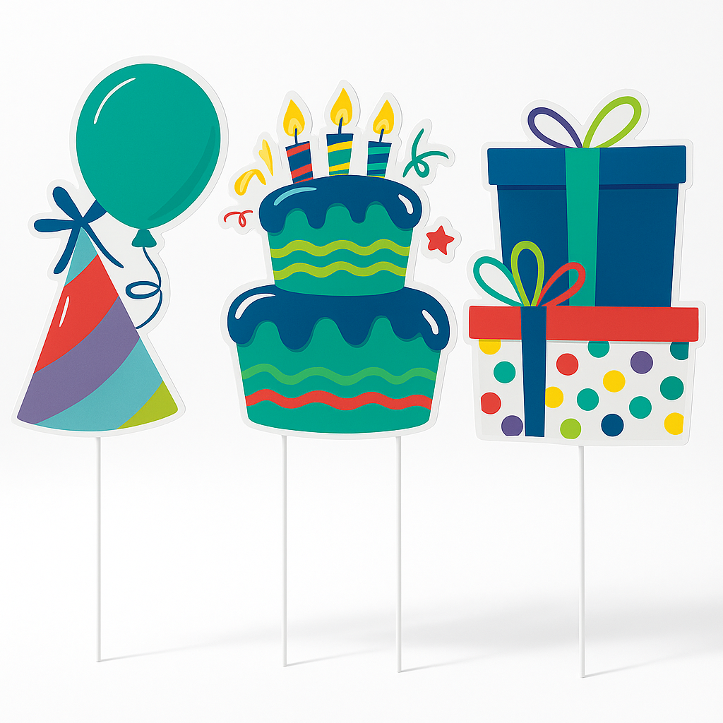 Vibrant Birthday Celebration Lawn Sign Set - 3 Pack