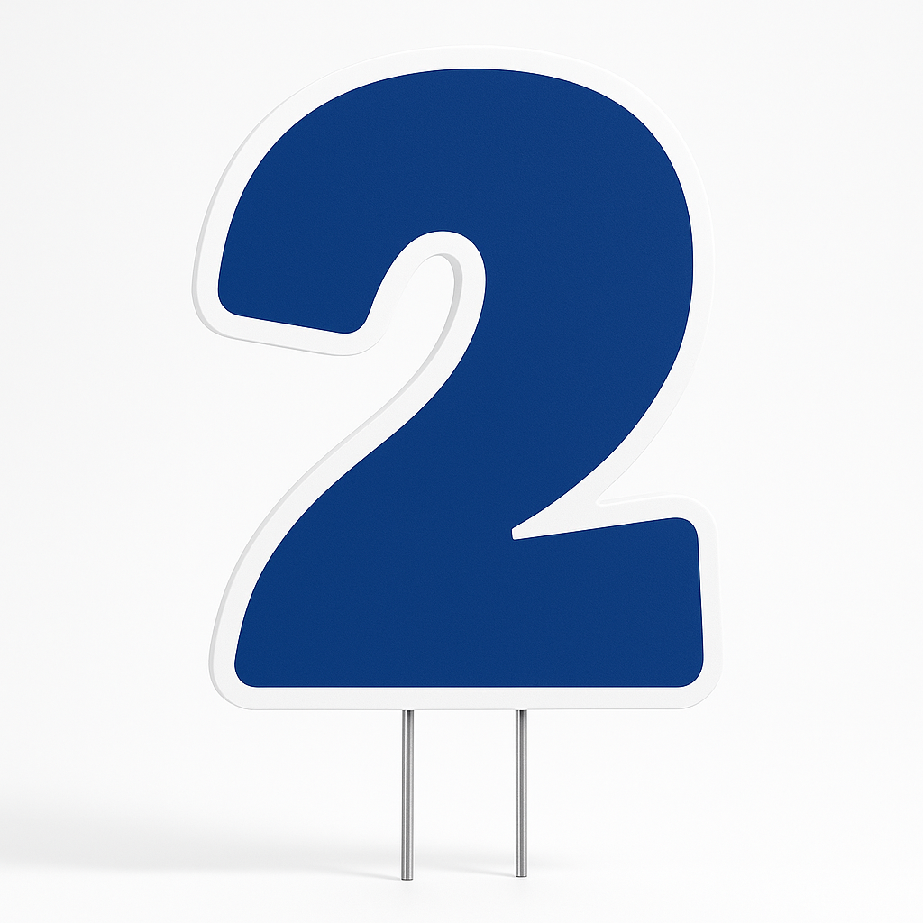 Bold Blue Number 2 Yard Sign