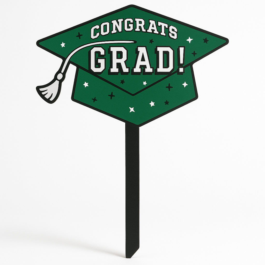 Festive Green "Congrats Grad" Lawn Sign with Stake