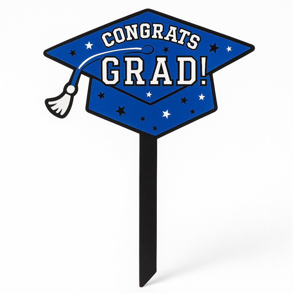 "Congrats Grad" Royal Blue Lawn Sign