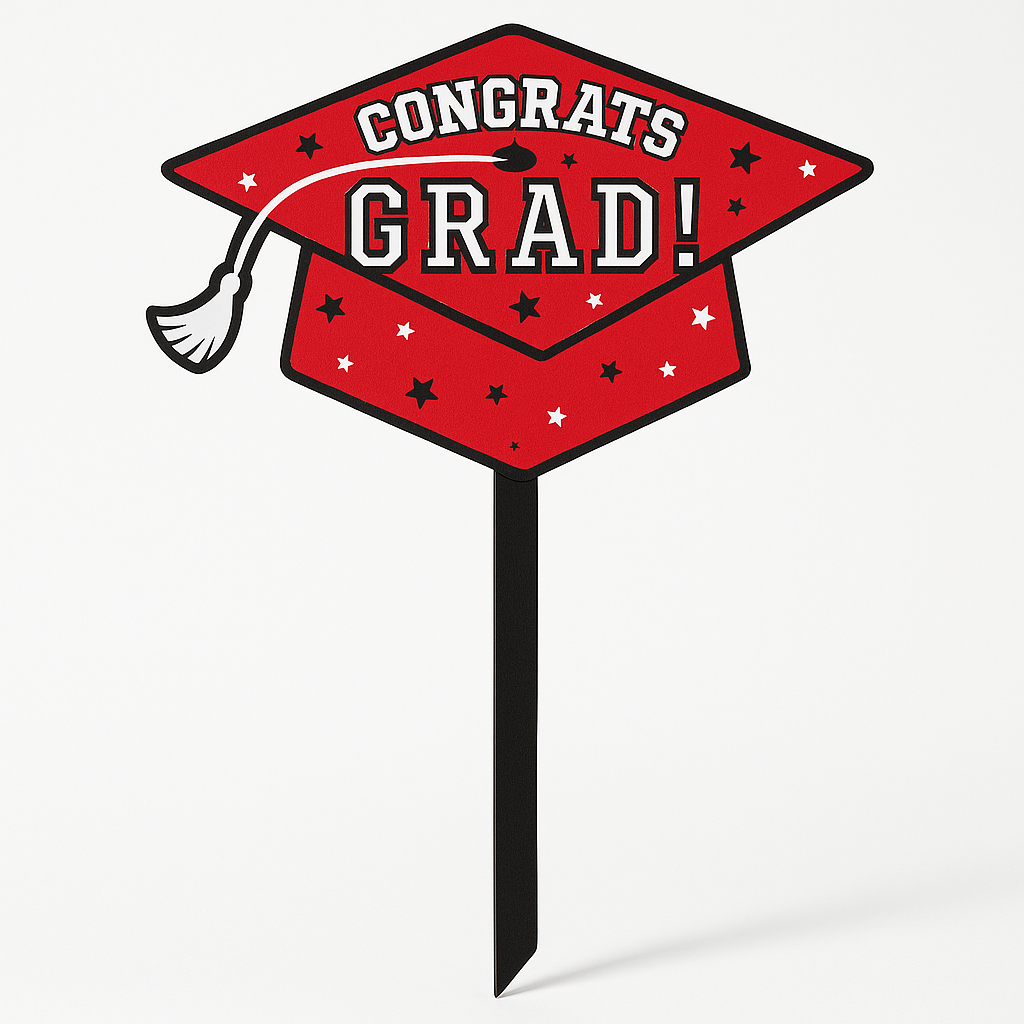 "Congrats Grad" Red Graduation Lawn Sign