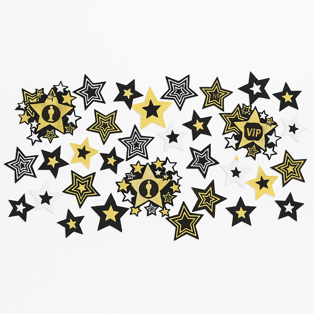 Hollywood Awards Night Star Cutouts - Black & Gold, 30-Pack