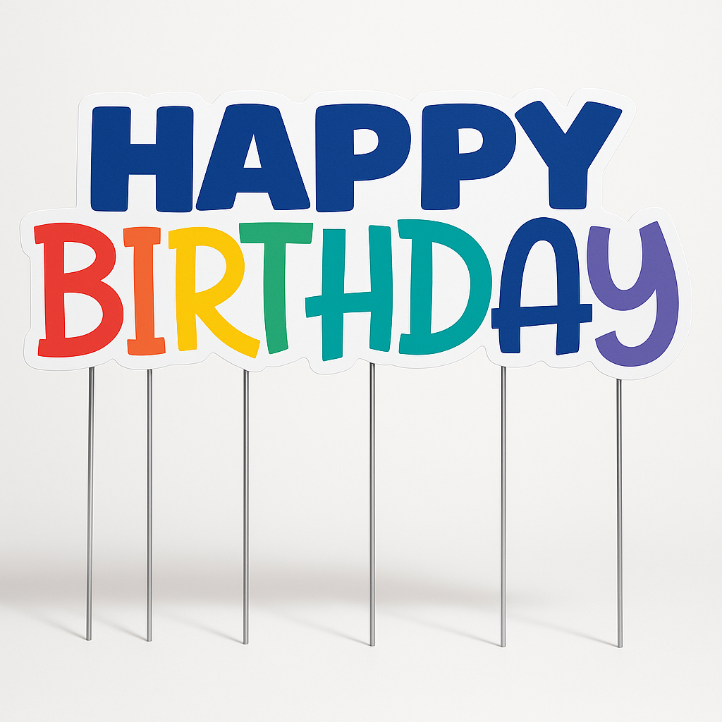 Colorful "Happy Birthday" Yard Sign with Stakes