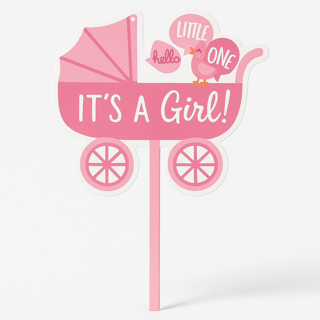 "It's a Girl" Pink Stroller Yard Sign for Baby Showers