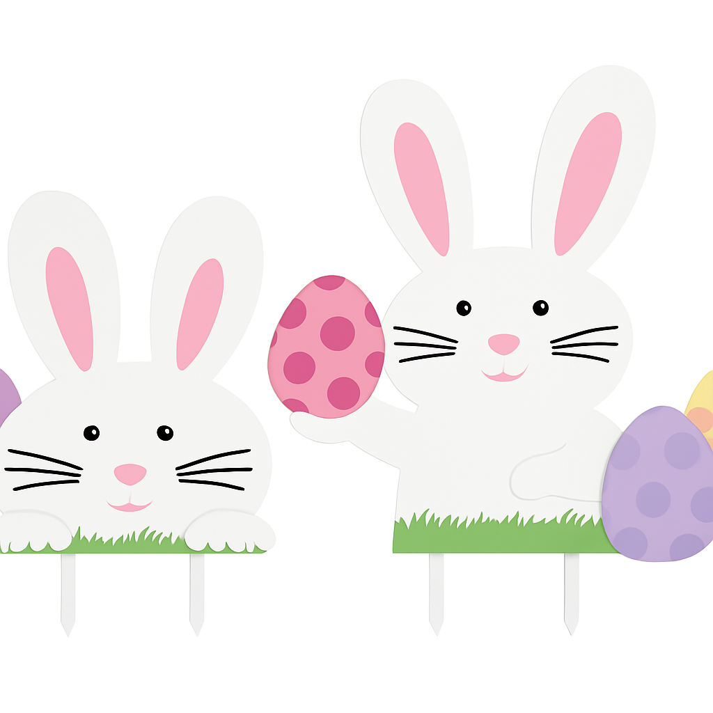 Easter Bunny and Eggs Yard Sign Decorations, 5-Piece Set