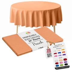Round Peach Plastic Table Cover | 84 in.