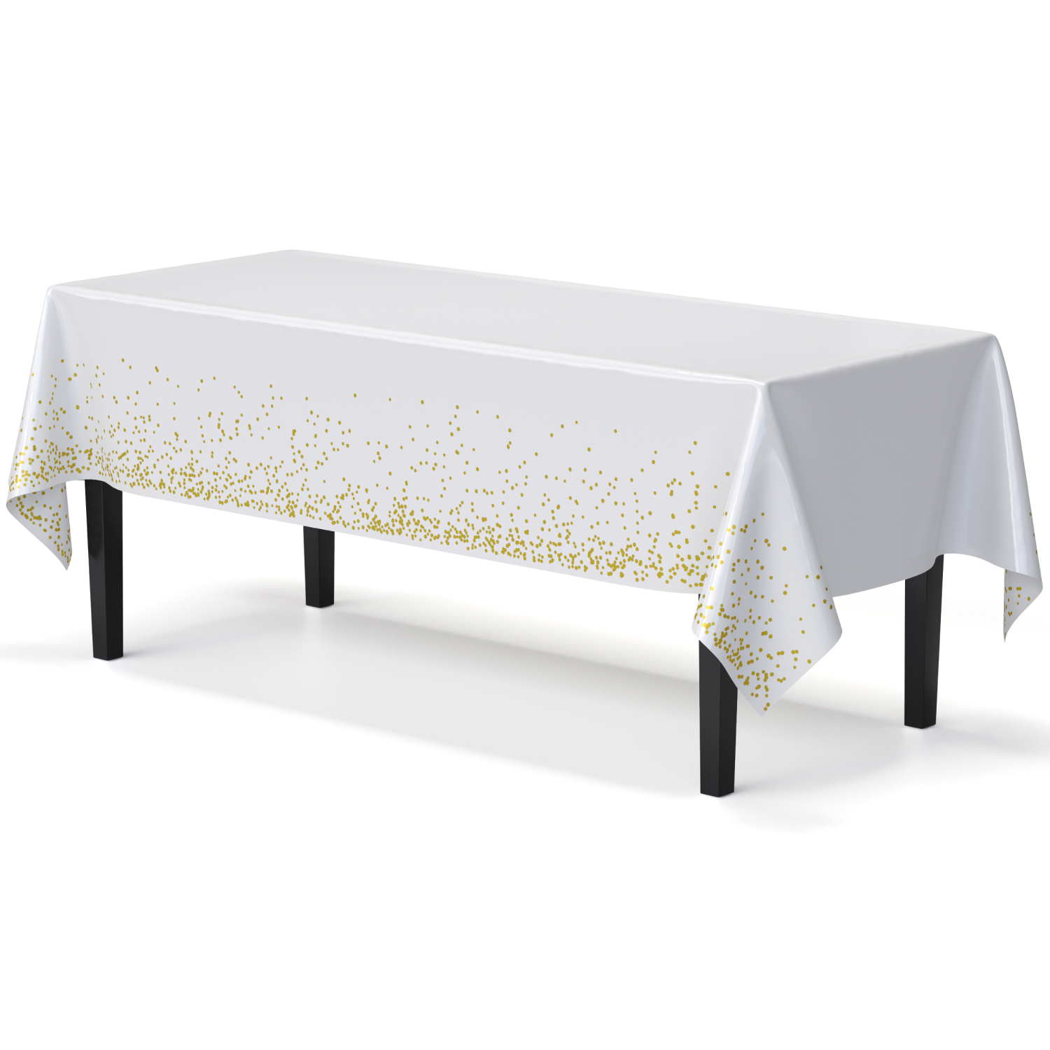 White & Gold Celebrate Printed Plastic Table Covers | 12 Count - 54 In. x 108 In.
