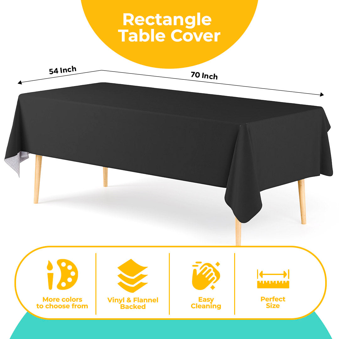 Black Flannel Backed Plastic Table Cover 54 in. x 70 in.