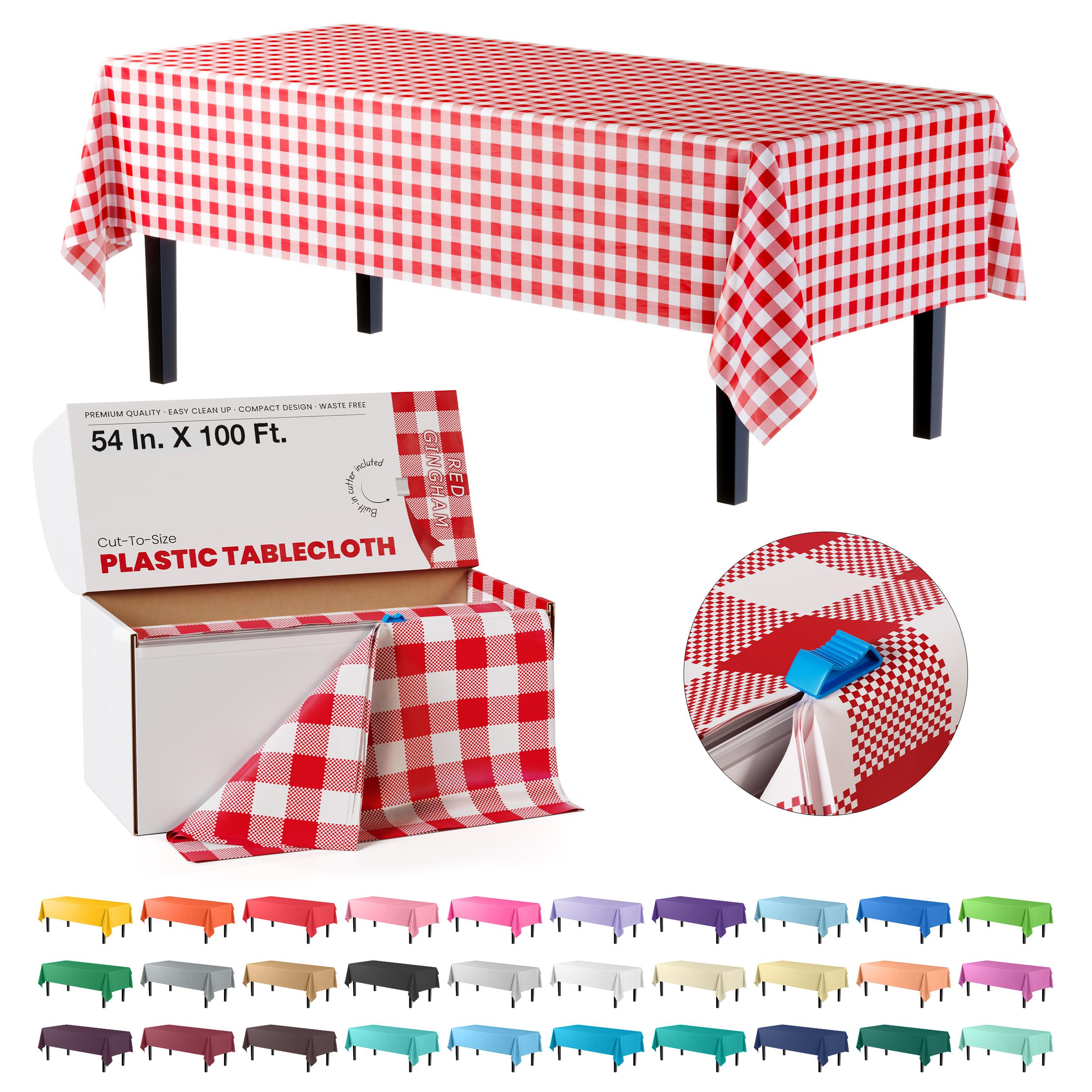 54 In. x 100 Ft. Cut to Size Plastic Table Cover  | Red Gingham | Case of 6