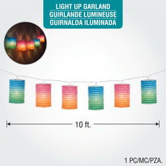 Summer Boho Multi-Color Light-Up Paper Lantern Garland, 10-ft
