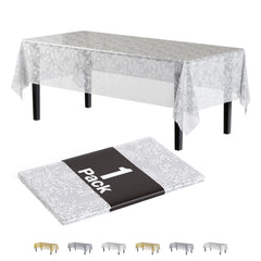 White Floral Plastic Table Cover | 54 in. x 108 in.