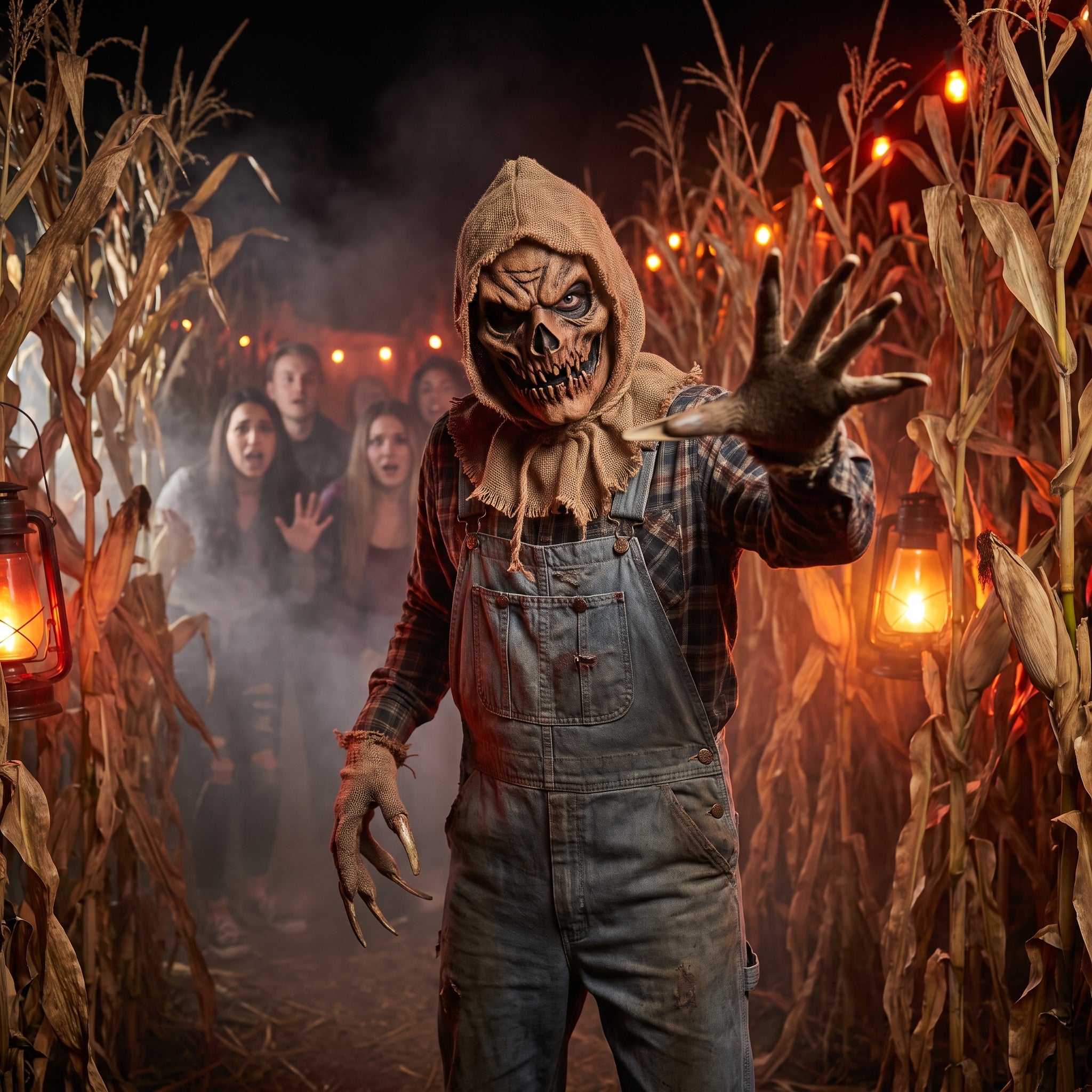 Men's Sinister Scarecrow Halloween Costume with Mask and Gloves