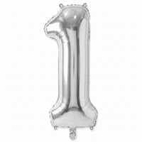 Silver Foil Number 1 Balloon - Air Filled