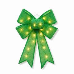 Elegant Green Fabric Bow with Lights - 21" Masquerade Decor