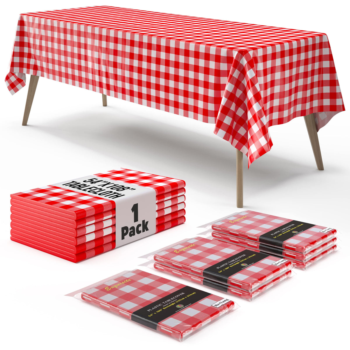 Red Gingham Plastic Table Cover - 54 In. x 108 In.