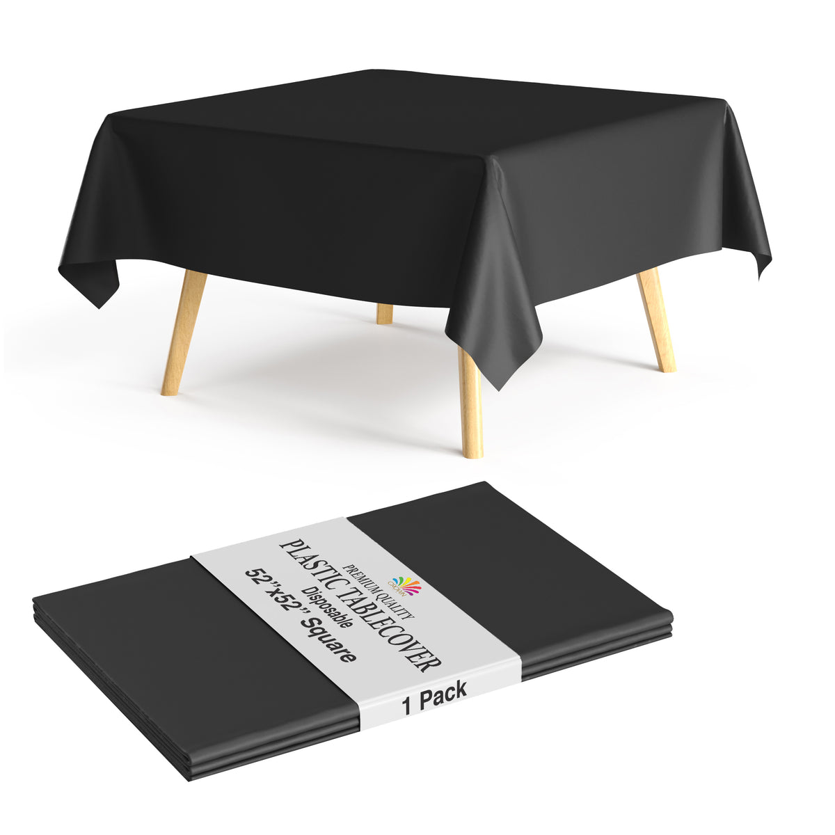Premium Square Black Table Cover 52" x 52" | 1 Pack