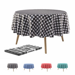 Round Black Gingham Plastic Table Cover | 84 in.