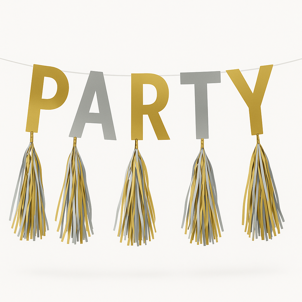 Metallic Gold and Silver "Party" Tassel Garland Banner - 10 ft