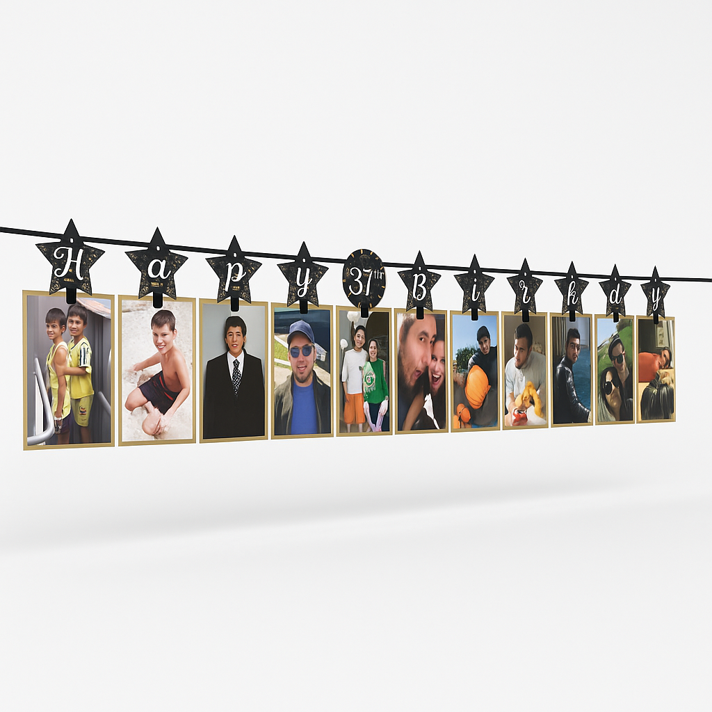 Sparkling Celebration Customizable Photo Garland Kit - 12-ft Birthday Decoration