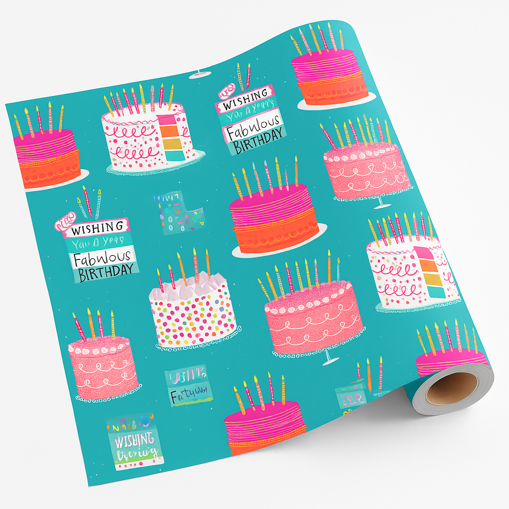 Festive Birthday Cakes Gift Wrap Roll