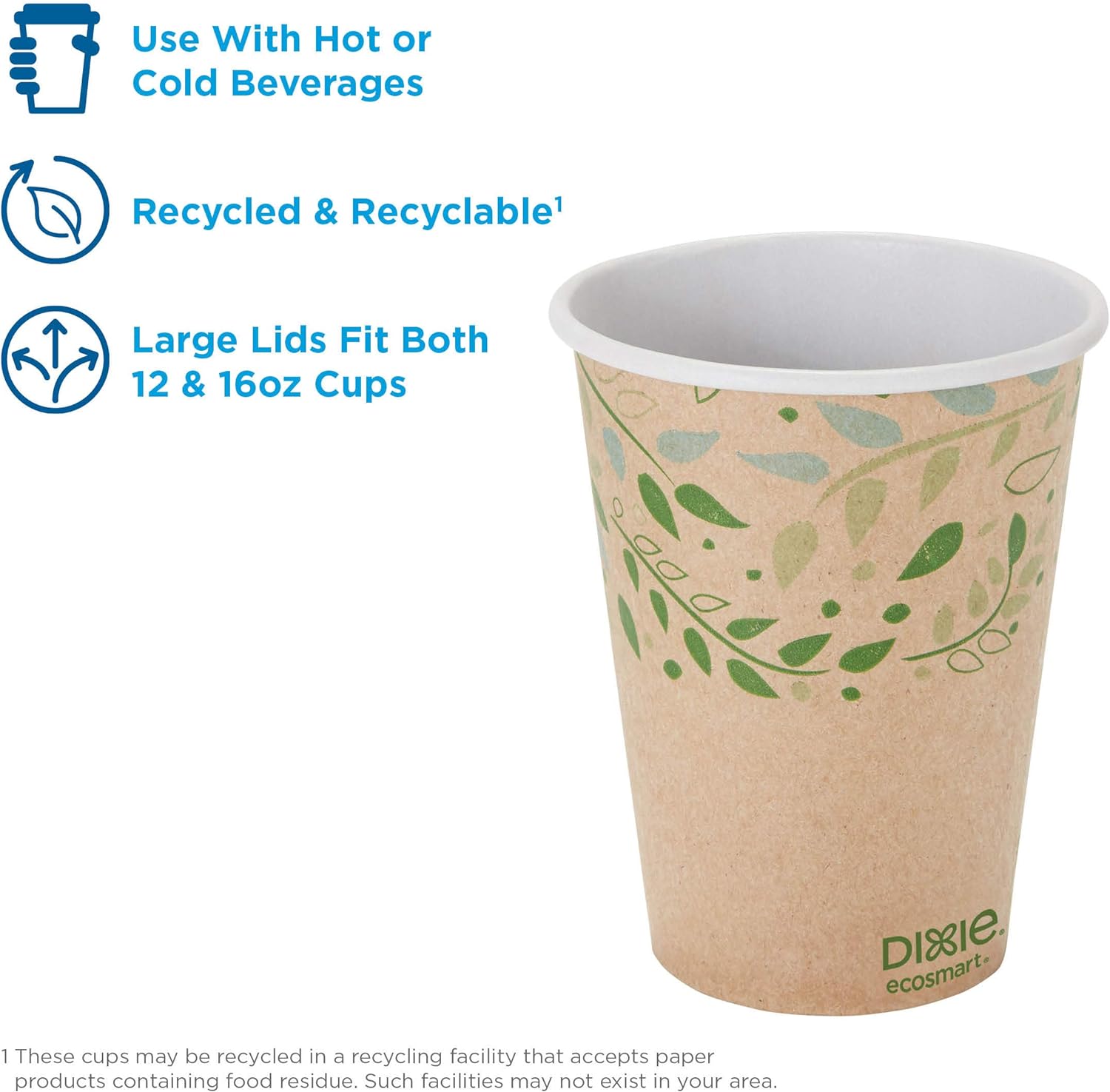 Dixie ecosmart 12 Oz. 100% recycled fiber paper hot cups 1 Bag Of 50 count