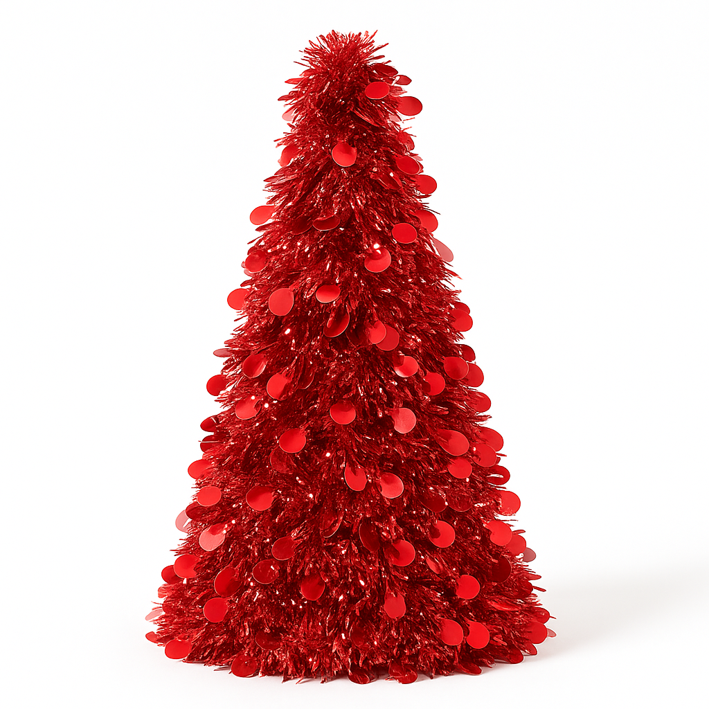 Festive Red Tinsel Christmas Tree - Small