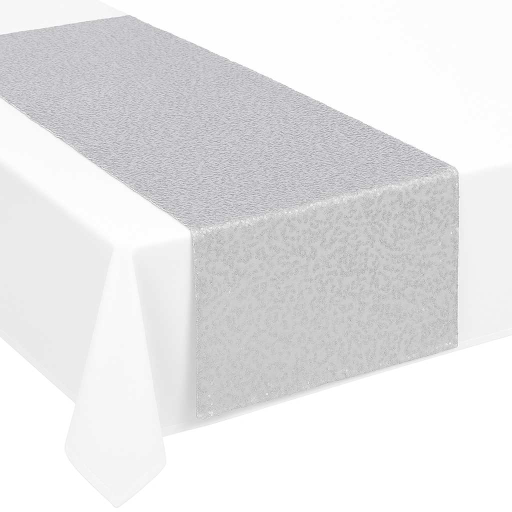 Silver Sequin Sparkle Table Runner - 13" x 72" for Weddings & Celebrations