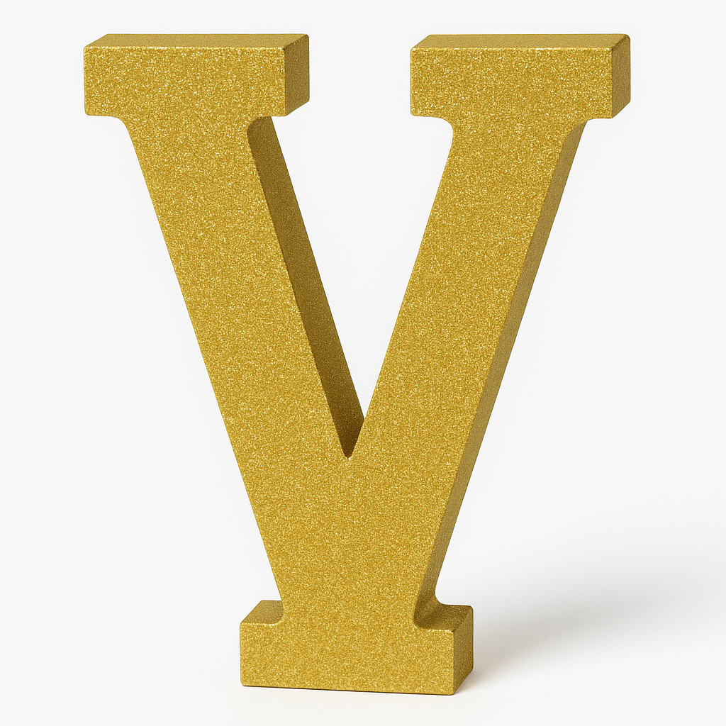 Glitter Gold Letter V Standing Block Sign - 4-Inch Party Decoration