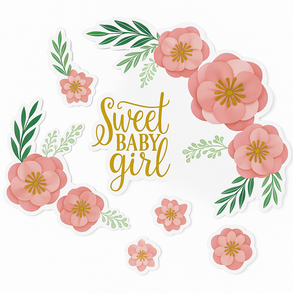 Sweet Baby Girl Floral Baby Shower Wall Decorations