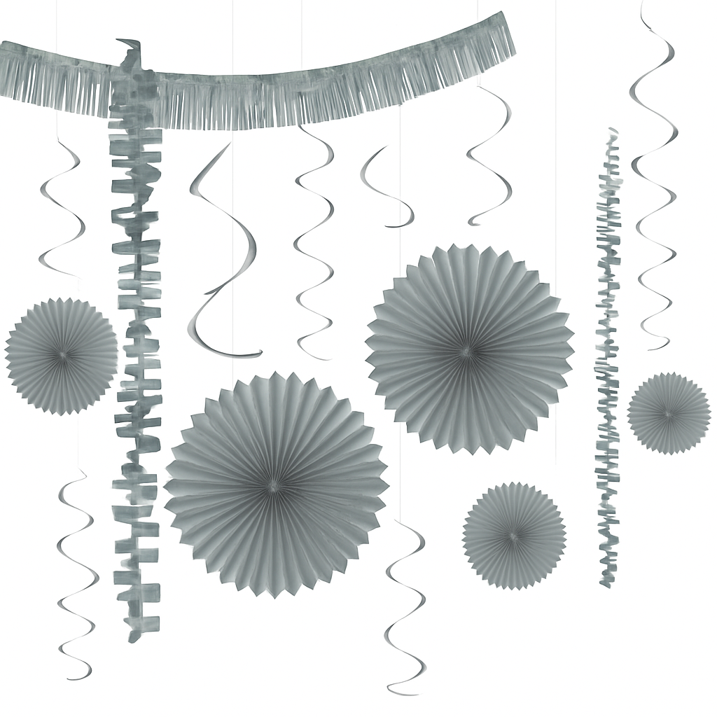 Silver Swirl & Fan Hanging Decorations Kit