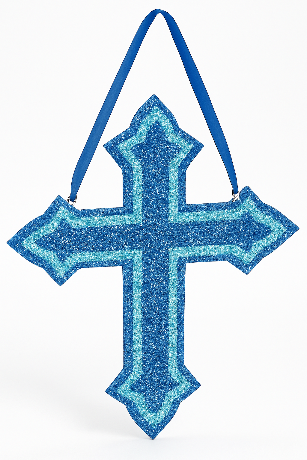 Blue Glitter Foam Sacraments Cross Hanging Decoration