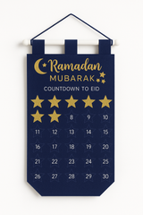 "Ramadan Mubarak" Countdown to Eid Felt Banner - Blue & Gold