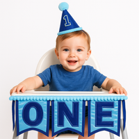 Blue "One" High Chair Decoration Kit for Baby Boy's First Birthday
