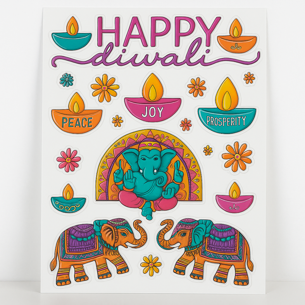 Diwali Celebration Foil Embossed Window Decal Set - 20 Pack
