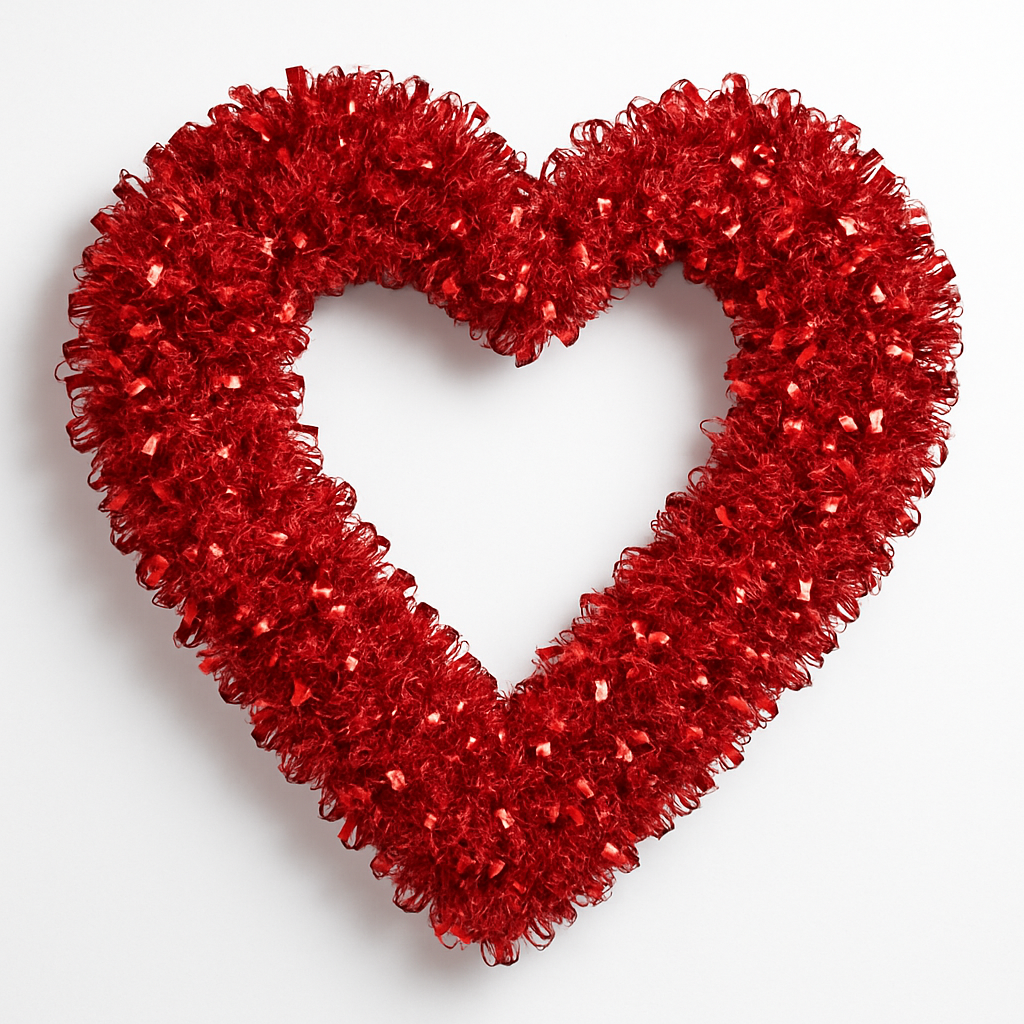Valentine's Day Shiny Red Tinsel Heart Wreath