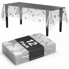 Clear silver star tablecover - 55 in. x 108 in.