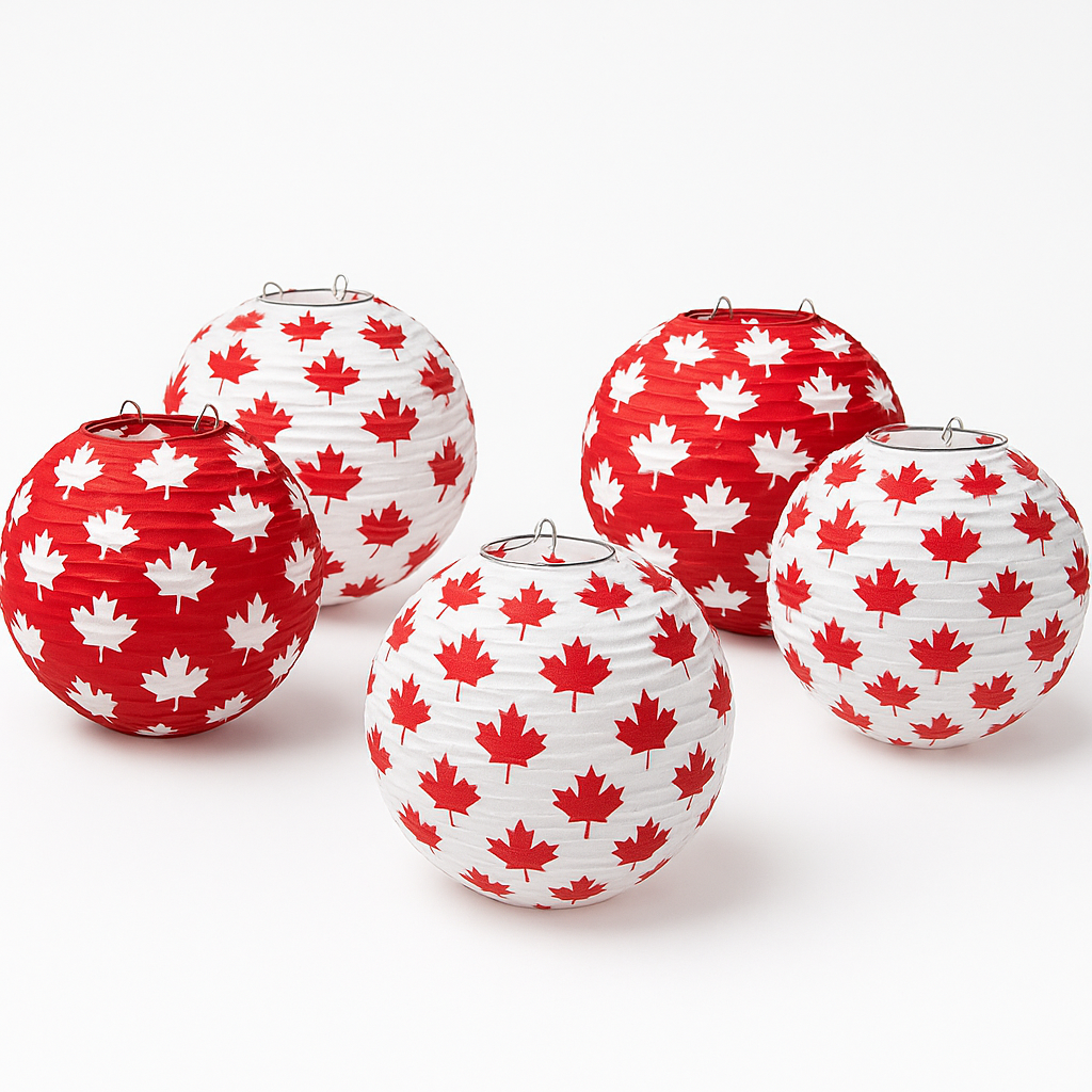 Mini Maple Leaf Lanterns - Canada Day Hanging Decorations, 5-Pack