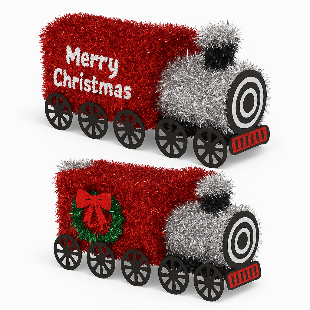 Festive 3D Tinsel Christmas Train Decoration