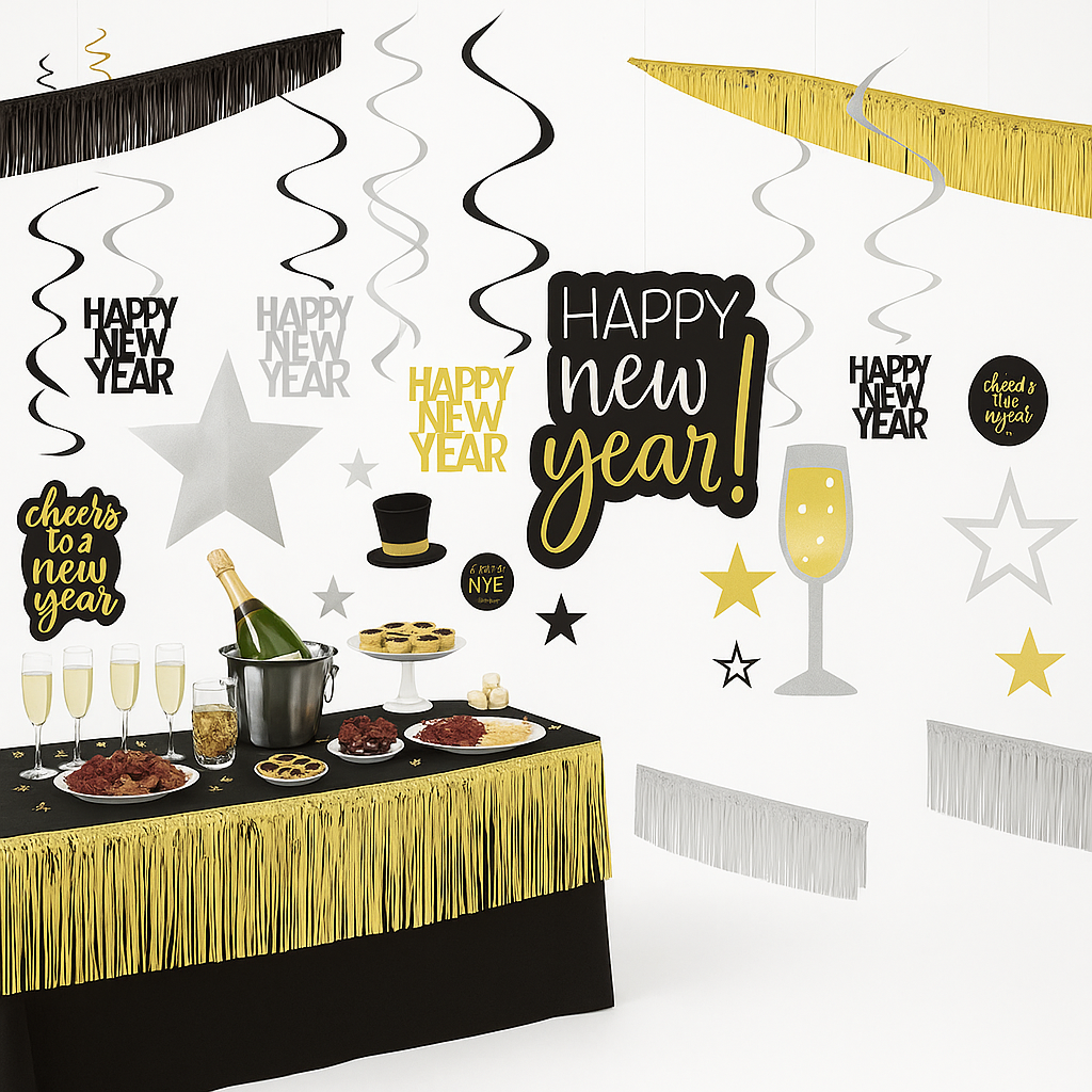 New Year's Eve Giant Room Decorating Kit - Gold & Silver Celebration Set