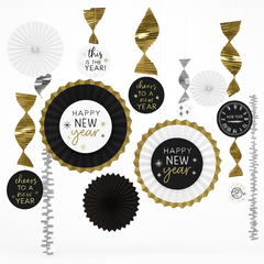 New Year's Eve Paper and Foil Decorating Kit - Black, Gold & Silver - 13 Pieces
