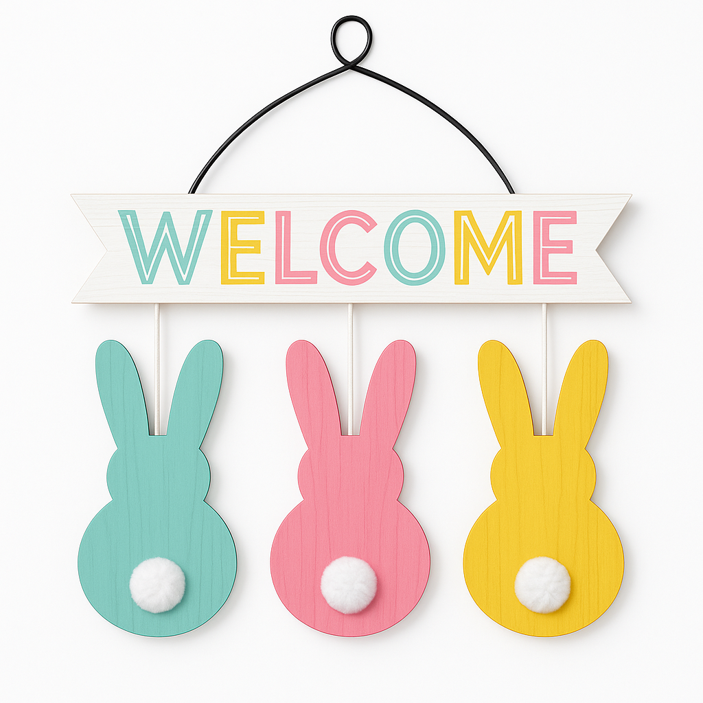 MDF Hanging Welcome Bunnies Easter Sign