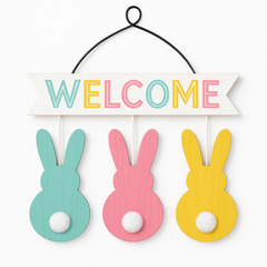 MDF Hanging Welcome Bunnies Easter Sign